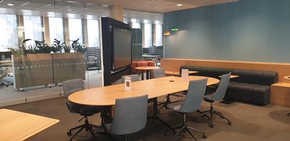 Det nye kontorbygget legger opp til stor grad av samhandling med ulike type møterom